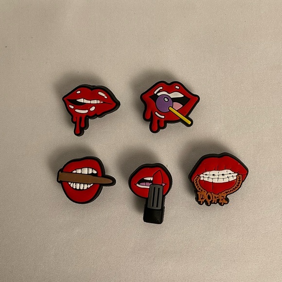 Red Lip Themed Crocs Jibbitz Shoe Charms - Picture 2 of 3